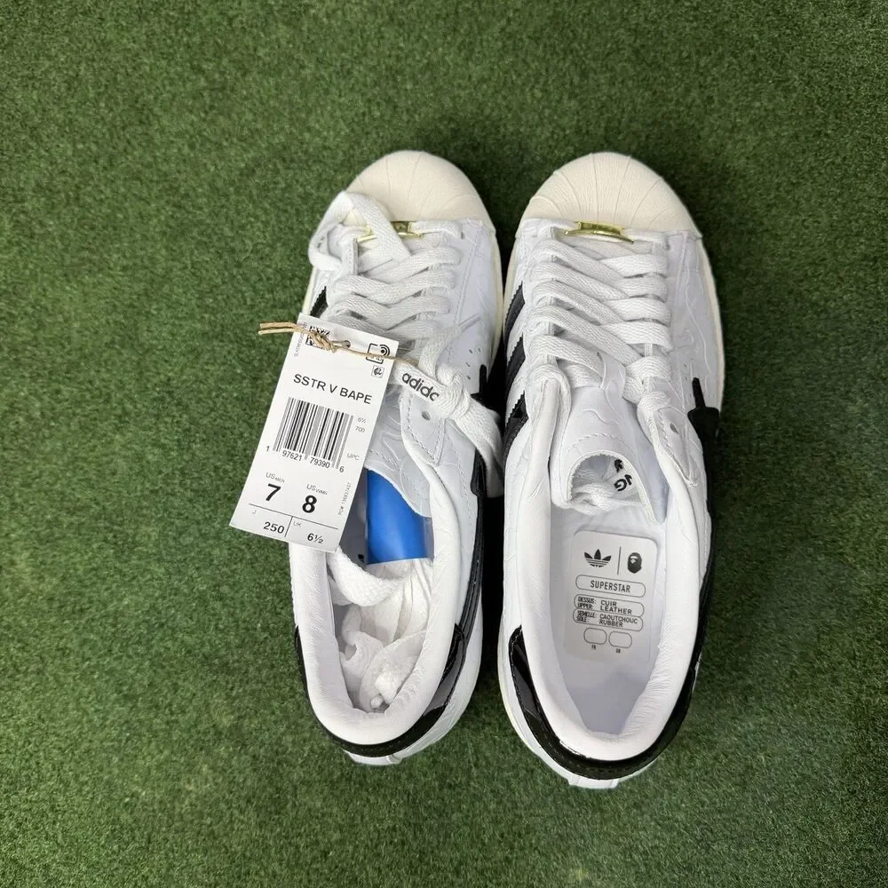 Sz 7 Adidas Originals x BAPE Superstar FTWWHT/CBLACK/OWHITE JR2701